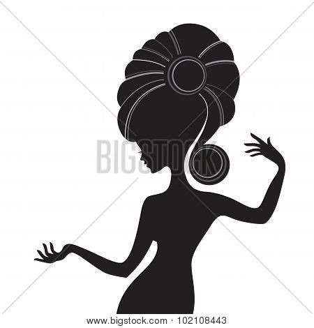 Woman sideview with long hair isolated on white background. Blac