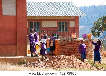 The Middle School Students During A Break Between The Lessons, Africa 53