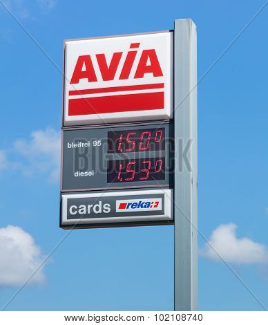 Avia Sign With Fuel Prices At The Filling Station