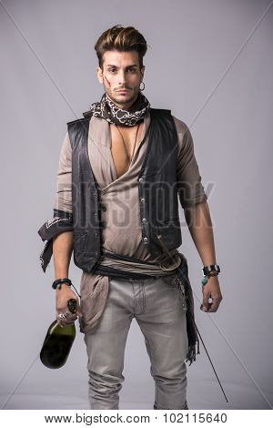 Good Looking Young Man in Pirate Fashion Outfi