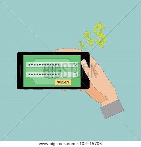 Male Hands Using Mobile Banking.