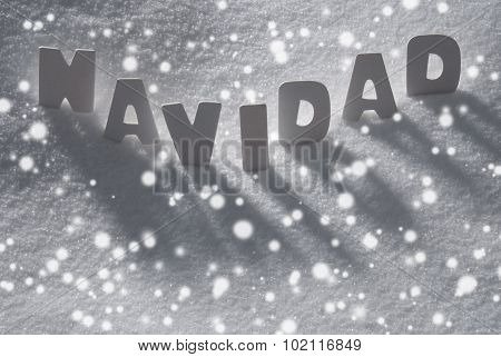 White Word Navidad Means Christmas On Snow, Snowflakes