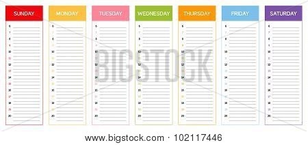 Week Planning Calendar (colors According To Thai Astrology)