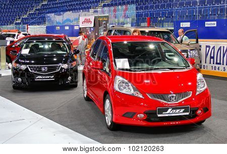 UFA, RUSSIA - JUNE 10: Japanese motor car Honda Jazz on display at the annual Motor show 