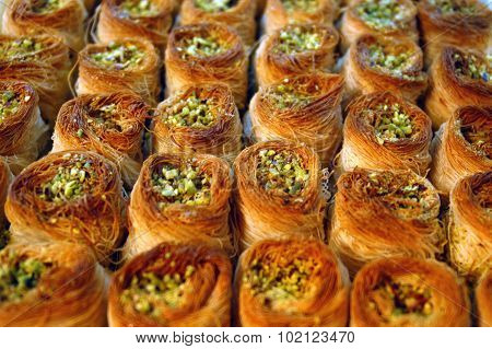 Photo of sweet pastry desert Arabic baklava.