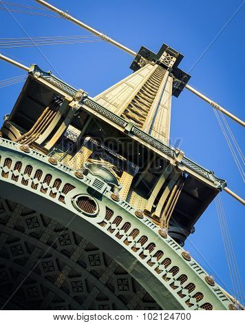 Manhattan Bridge Tower Detail With Suspension Cables, New York City