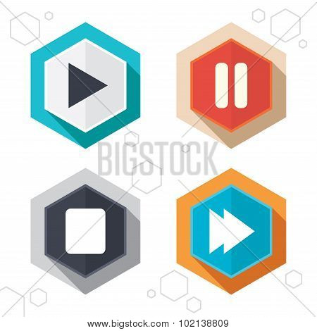 Player navigation icons. Play, stop and pause.