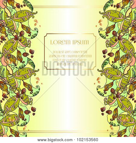 Beans Leaves And Fruit. Summer Abstract Floral Card Design.