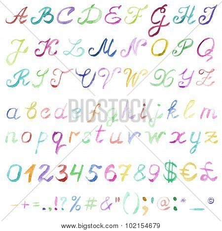 Hand drawn watercolor alphabet.