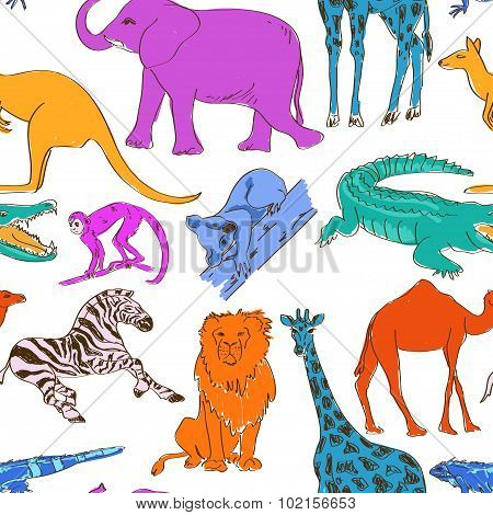 Seamless Pattern Of Animals.