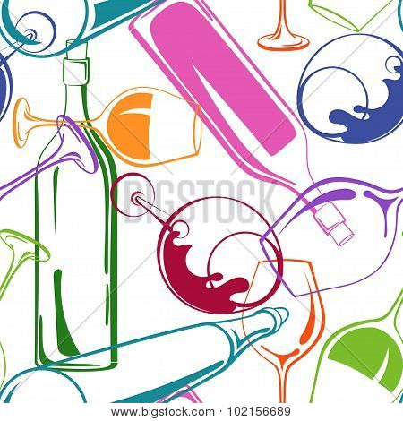 Wine Glasses And Bottles Seamless Pattern.