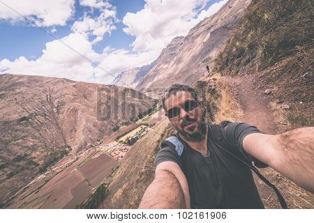 Traveler Taking Selfie In The Inca's Sacred Valley, Peru