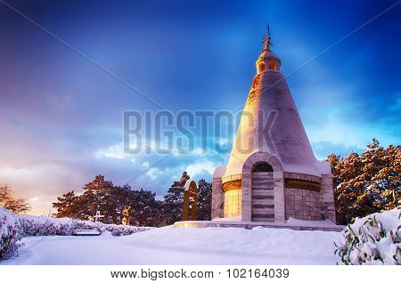 Winter Landscape With A Chapel At Dawn
