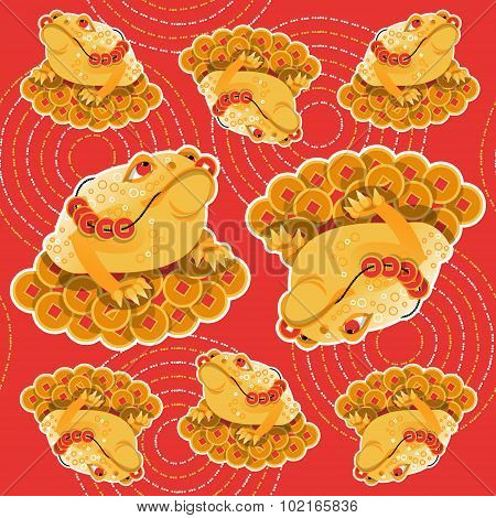 Feng Shui Talisman. Money Frog. Seamless Background Pattern.