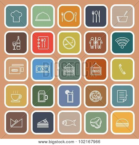 Restaurant Line Flat Icons On Orange Background