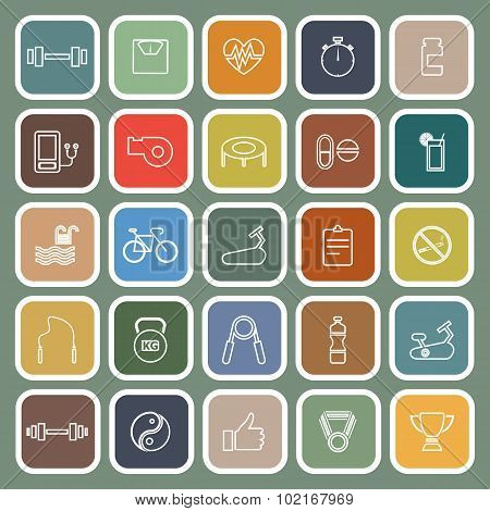 Fitness Line Flat Icons On Green Background