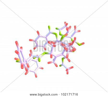 Paclitaxel is a mitotic inhibitor used in cancer chemotherapy. It and docetaxel represent the taxane family of drugs. Paclitaxel was discovered in 1962.3D illustration