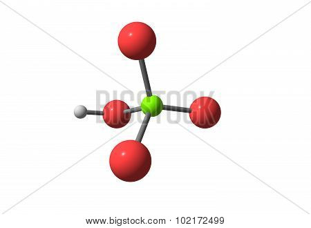 Perchloric acid is an inorganic compound with the formula HClO4. Usually found as an aqueous solution. 3d illustration