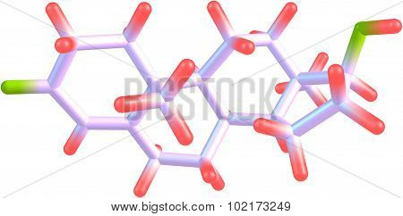 A model of a testosterone molecule - C19H28O2 steroid hormone produced by the sex glands in men. Isolated on white.