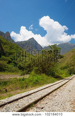 Railway Track And Machu Picchu Mountains, Peru