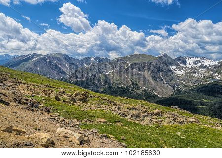 Rocky Meadow With Rocky Mountains