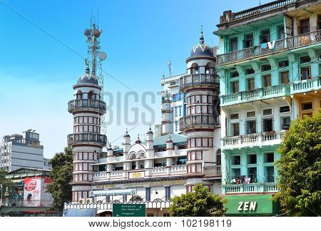 A Street Scape View With Colonial Building In The Town Of Yangon