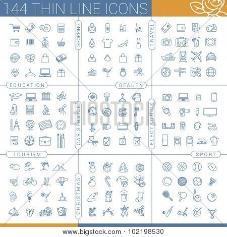 144 thin line icon set