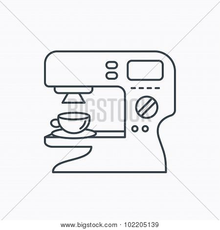 Coffee maker icon. Hot drink machine sign.