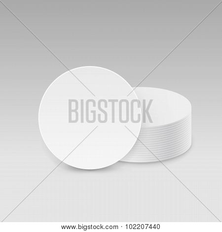 White Round Blank Beer Coasters Vector Isolated