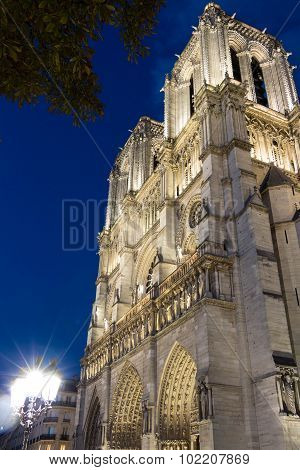 The Cathedral Notre Dame At Night, Paris, France
