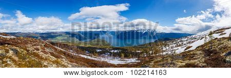 Panorama Sogne fjorden. Beautiful Nature Norway natural landscape.