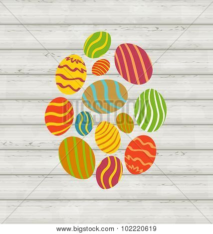 Easter ornamental eggs on wooden background