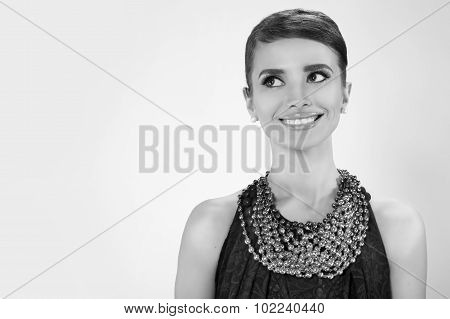 portrait of beautiful young woman in retro style . copy space.
