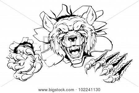 Wolf Mascot Smashing Out