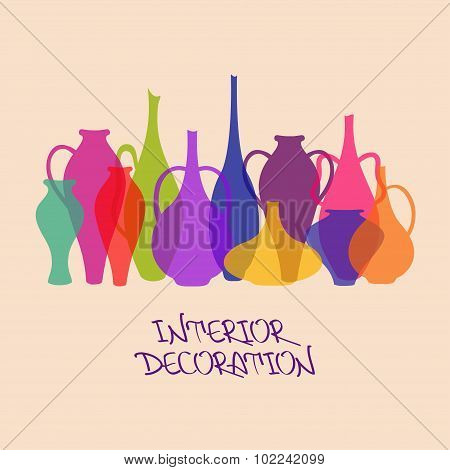 Illustration With Colorful Vases.