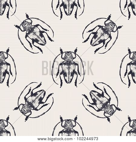 Beetles vintage seamless pattern