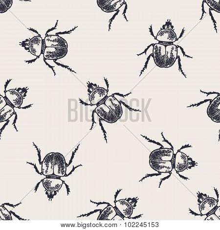 Beetles vintage seamless pattern
