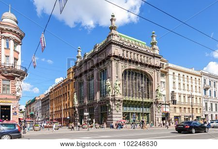 Eliseevsky Store Building On Nevsky Prospect In Summer Sunny Day