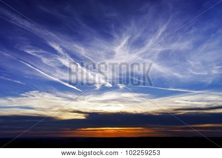 Beautiful Sunset Panoramic View, Alsace