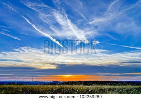 Beautiful Sunset Panoramic View, Alsace