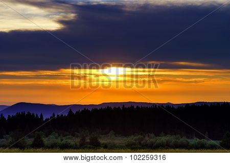 Beautiful Sunset Panoramic View, Alsace