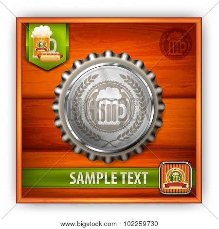 Bottle Cap With Beer Mug & Wreath
