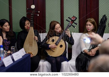 ST. PETERSBURG, RUSSIA - SEPTEMBER 14, 2015: Women's chamber orchestra 