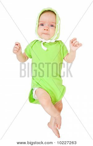 2 Měsíční dítě v zelených Onesie