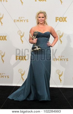 LOS ANGELES - SEP 20:  Amy Schumer at the Primetime Emmy Awards Press Room at the Microsoft Theater on September 20, 2015 in Los Angeles, CA