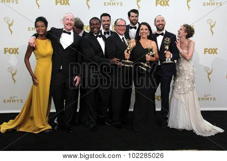 LOS ANGELES - SEP 20:  VEEP Cast and Producers at the Primetime Emmy Awards Press Room at the Microsoft Theater on September 20, 2015 in Los Angeles, CA