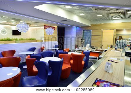 SAINT PETERSBURG, RUSSIA - AUGUST 04, 2015: Aeroflot lounge interior. OJSC Aeroflot - Russian Airlines, commonly known as Aeroflot, is the flag carrier and largest airline of the Russian Federation.