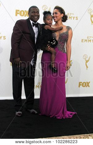 LOS ANGELES - SEP 20:  Tracy Morgan, Maven Sonae Morgan, Megan Wollover at the Primetime Emmy Awards Press Room at the Microsoft Theater on September 20, 2015 in Los Angeles, CA
