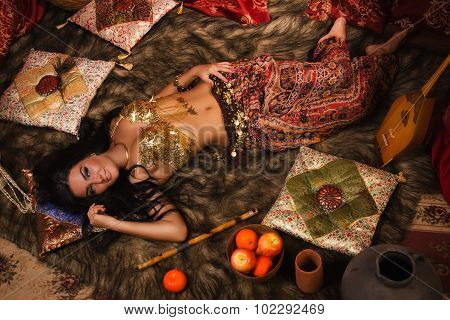 Beautiful Belly Dancer In The Arabic Harem Interior