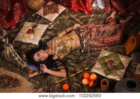 Beautiful Belly Dancer In The Arabic Harem Interior